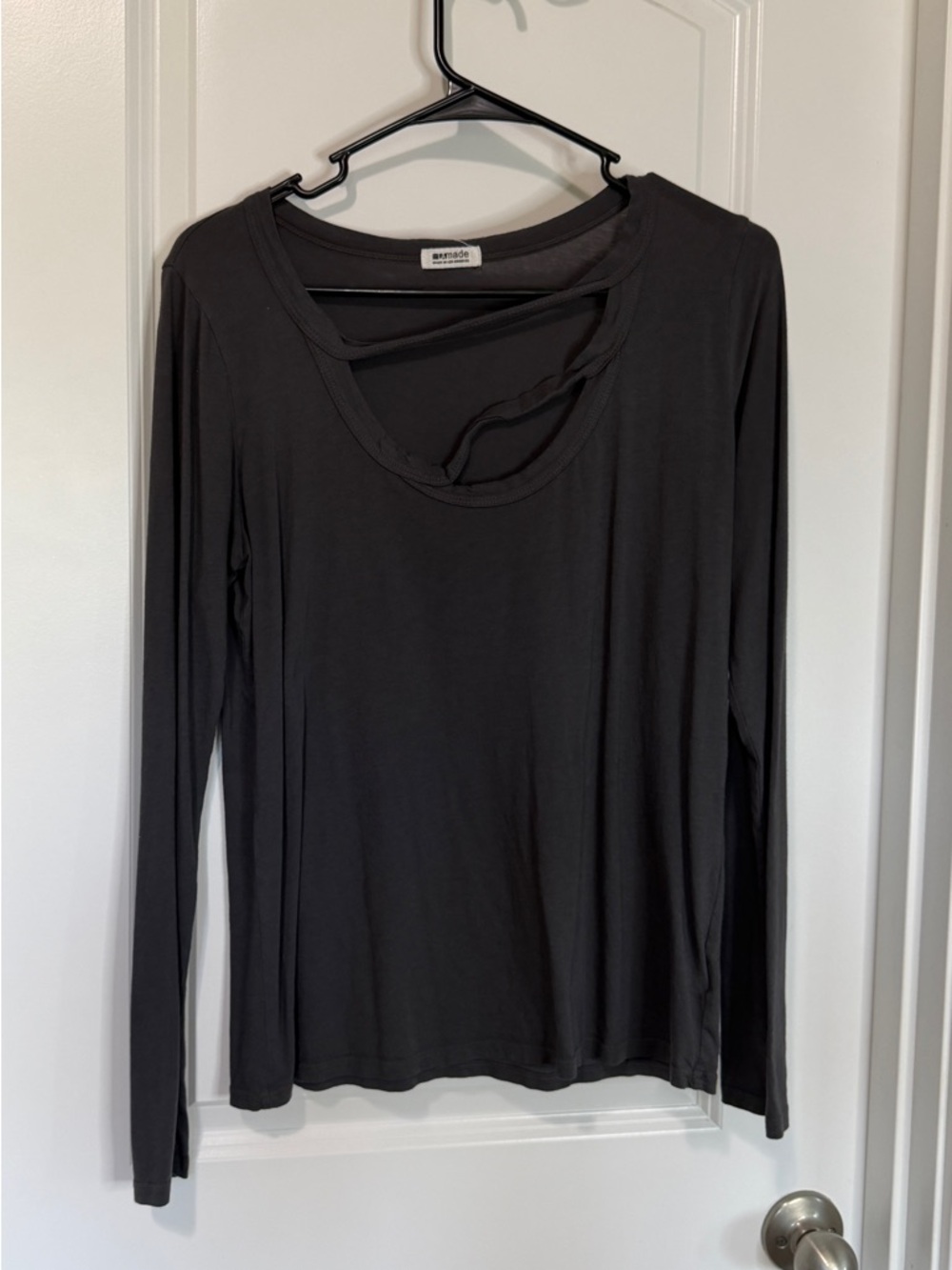 LAmade Black Long Sleeve Scoop Neck Top with Cutout